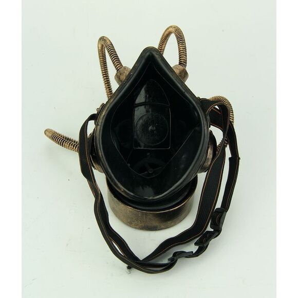 Metallic Bronze Steampunk Gas Mask with Corrugated Tubes - Picture 3 of 3